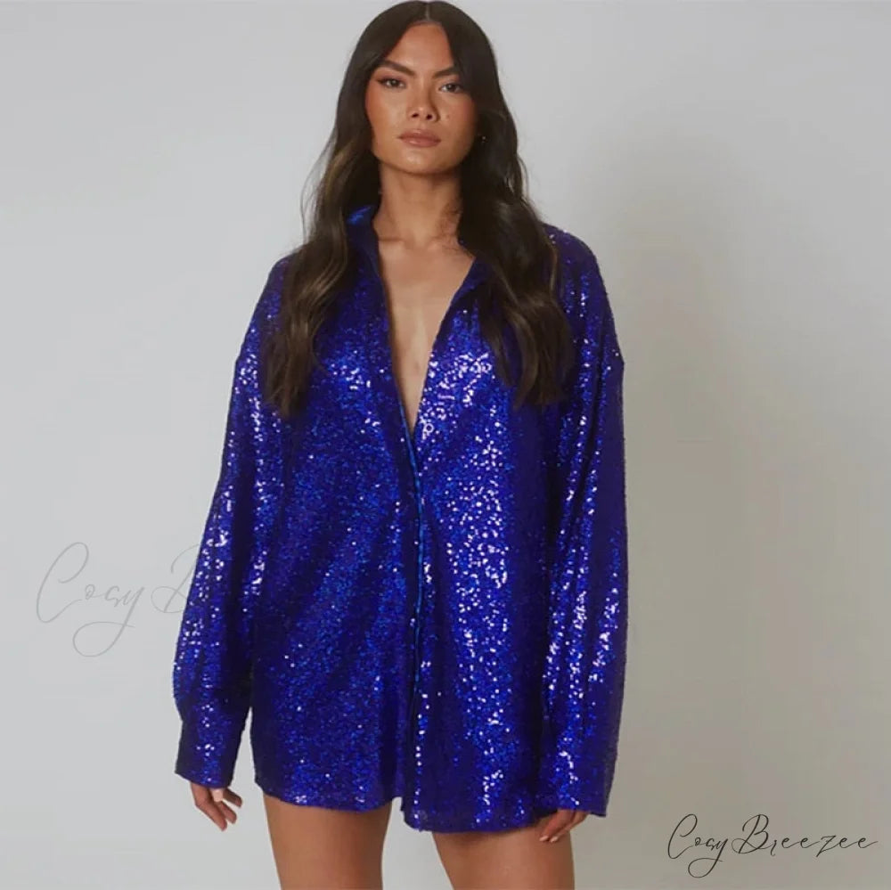 Spring Long Bright - Streetwear by Red Blouse Silk Fit Casual Women Loose Fashion Arm BerryBetty Blue / S