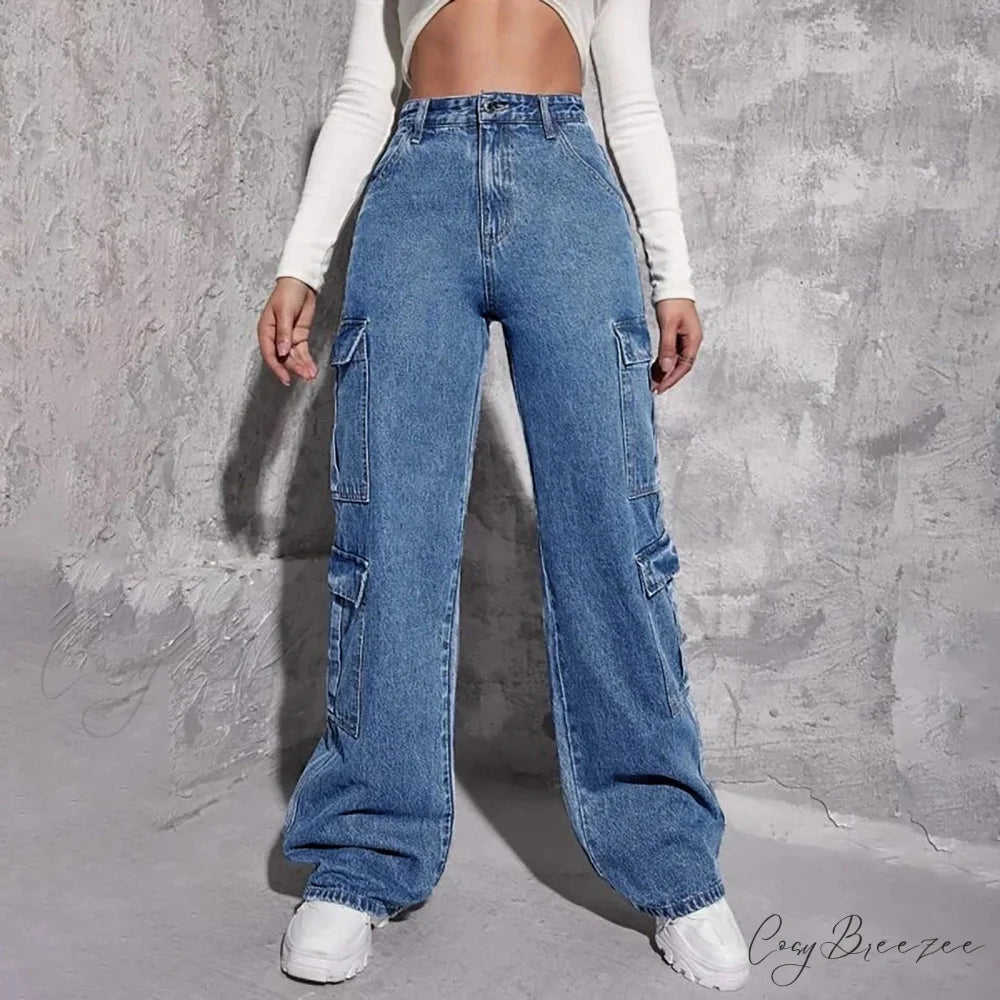 Spring Slim Fit Size Calf Hole Stretch Jeans Blue / XS