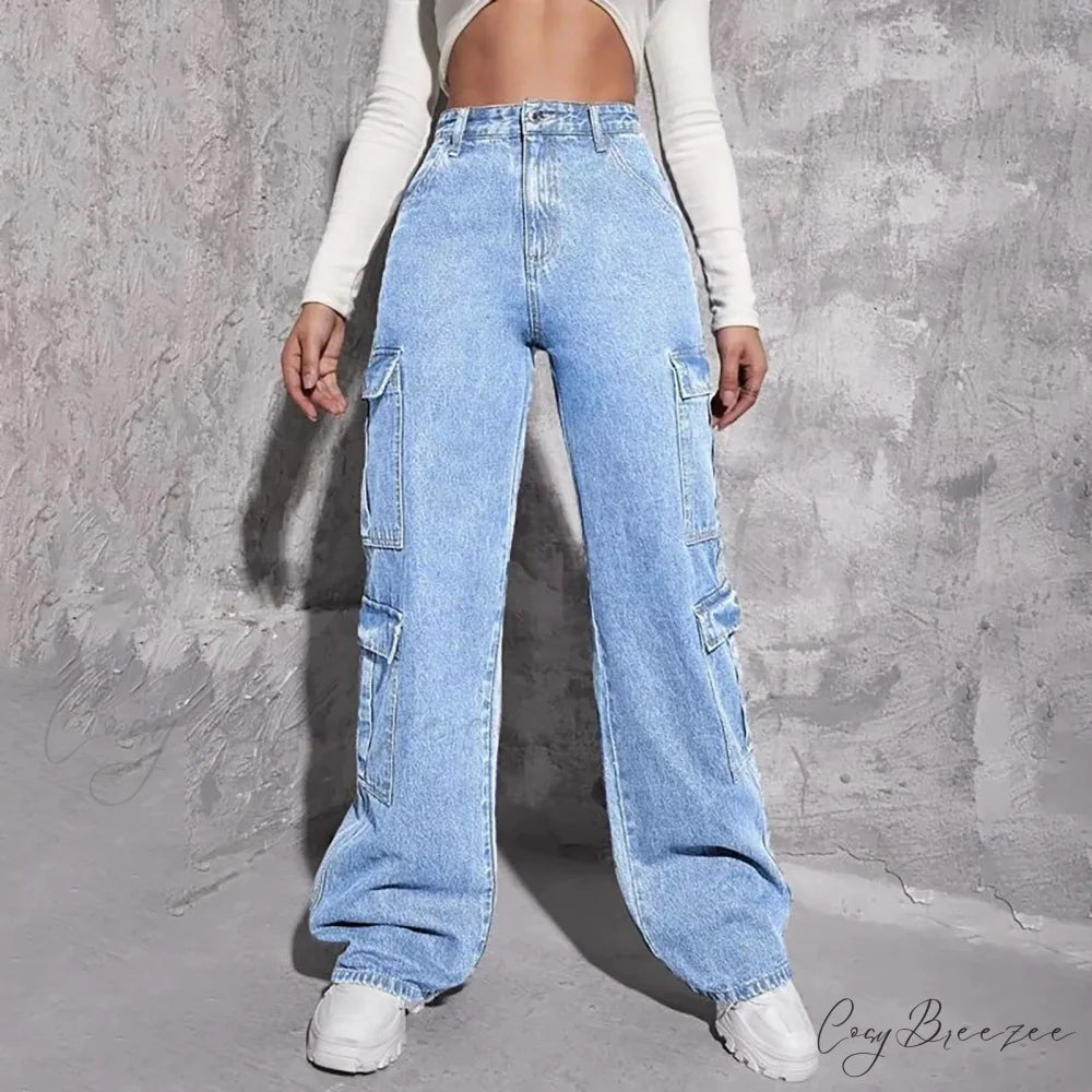 Spring Slim Fit Size Calf Hole Stretch Jeans Light Blue / XS