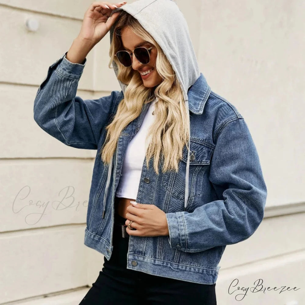 Spring Summer European American Style Short Hooded Long-sleeved Casual Jacket