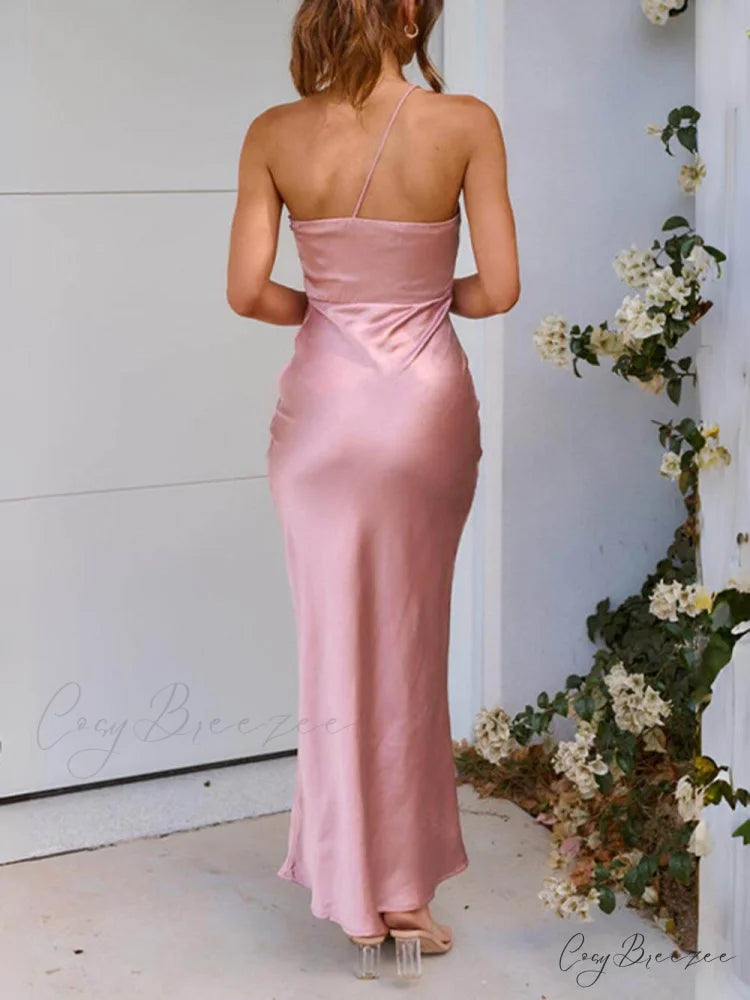 Spring/Summer One Shoulder Charming Gown Waist Maxi Dresses