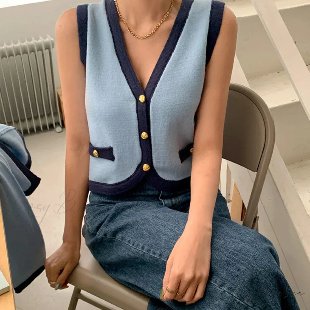 Spring V-neck Full Sleeve Knit Cardigan Blue / One Size cardigans-241228