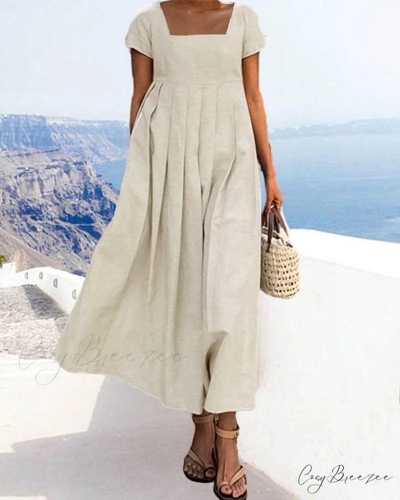 Square Collar Cotton Linen Dress