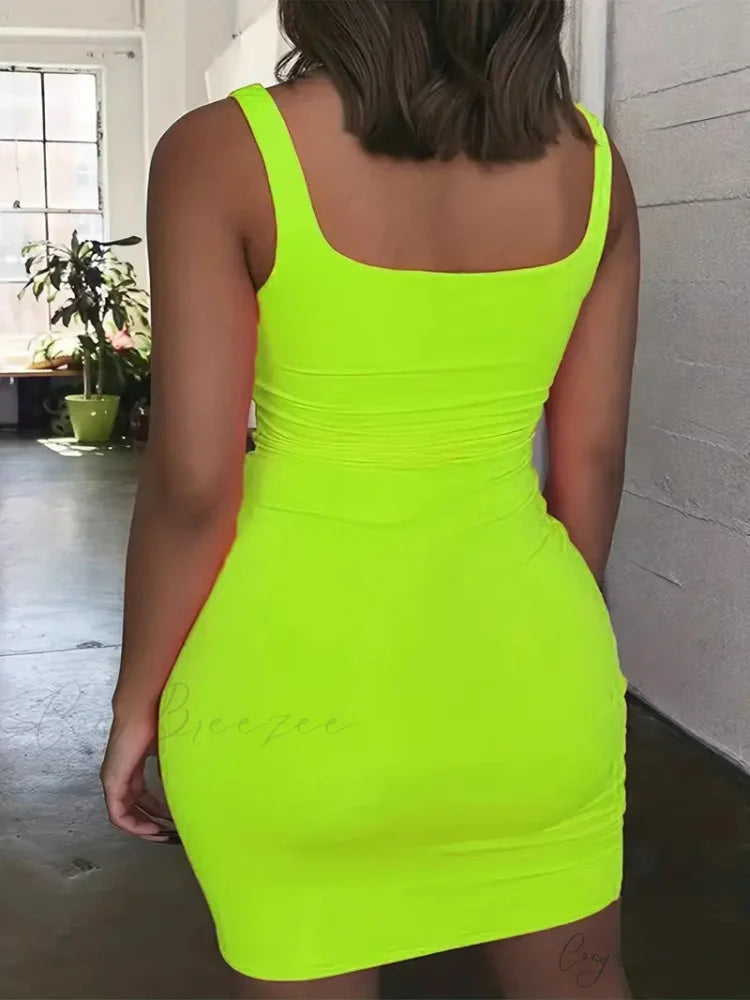 Square Neck Short Mini Bodycon Dress for Plus Size Women L / Green