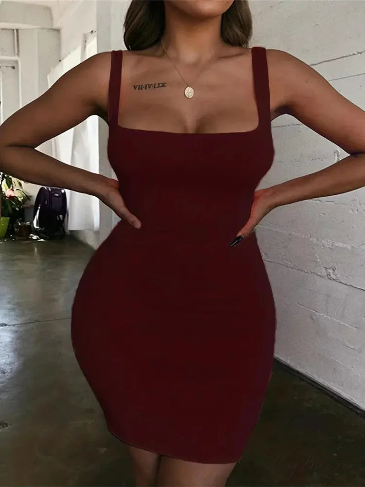 Square Neck Short Mini Bodycon Dress for Plus Size Women XL / Black