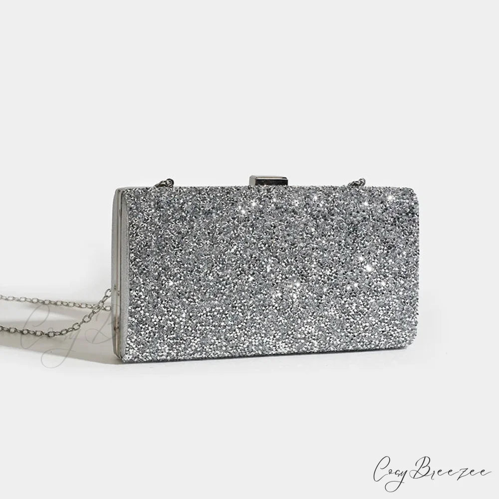 Square Women’s Party Evening Clutch Bag SILVER / (20cm clutchbag-250126