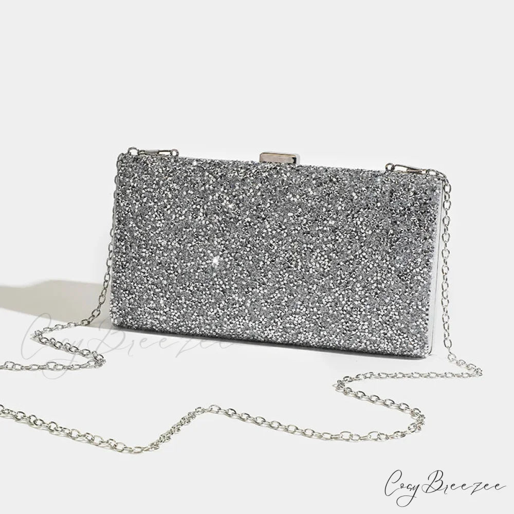 Square Women’s Party Evening Clutch Bag SILVER / (20cm clutchbag-250126