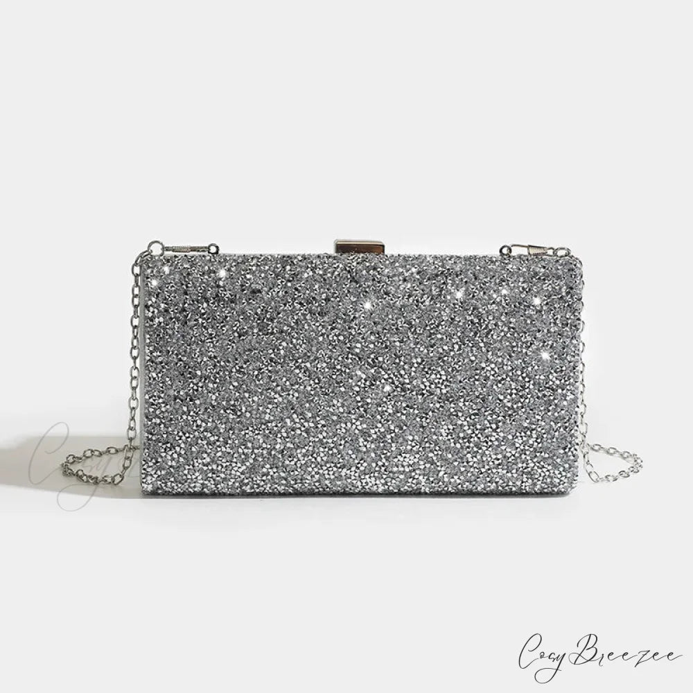 Square Women’s Party Evening Clutch Bag SILVER / (20cm clutchbag-250126