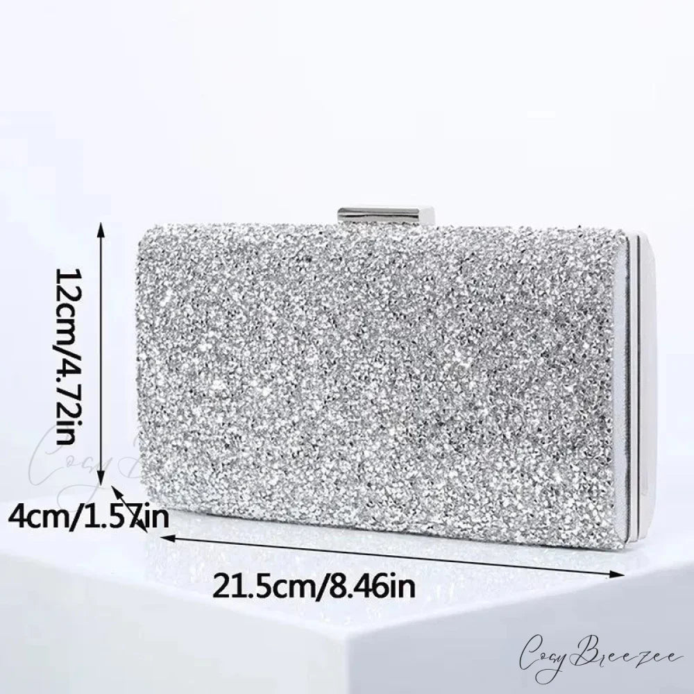 Square Women’s Party Evening Clutch Bag SILVER / (20cm clutchbag-250126