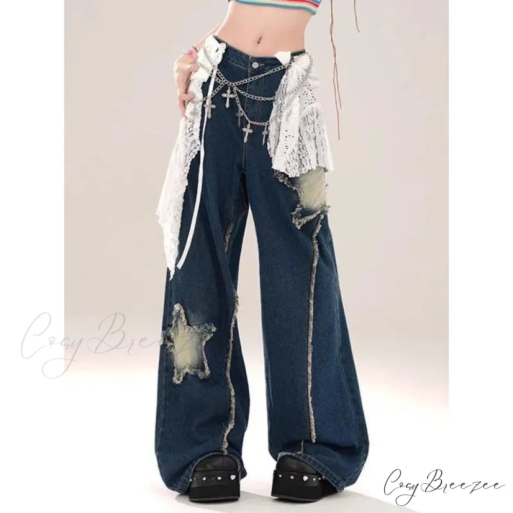 Star Baggy Denim Wide Leg Pants pants-241228