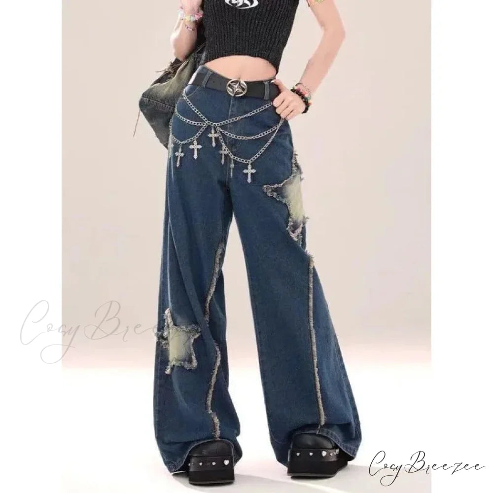 Star Baggy Denim Wide Leg Pants pants-241228