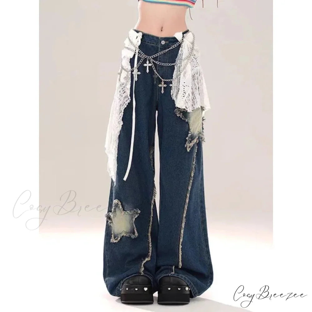 Star Baggy Denim Wide Leg Pants pants-241228