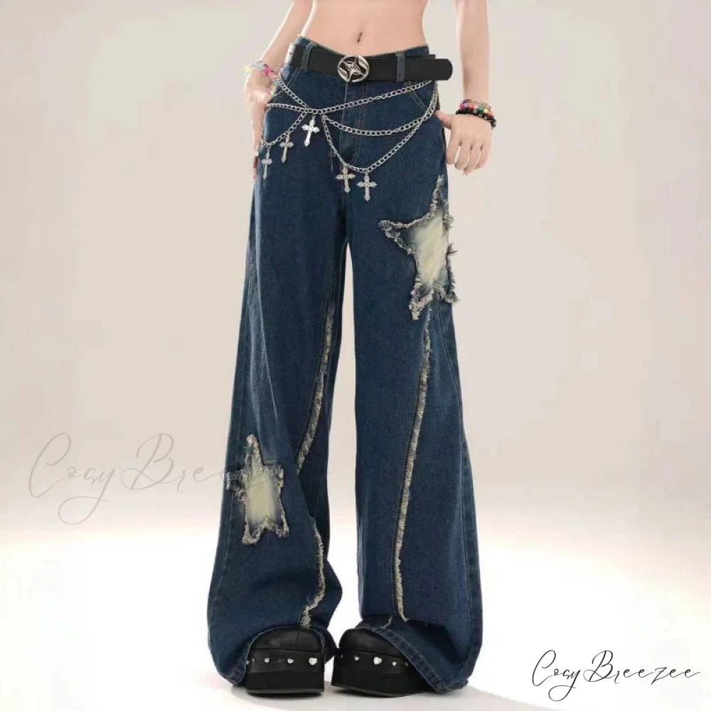 Star Baggy Denim Wide Leg Pants pants-241228