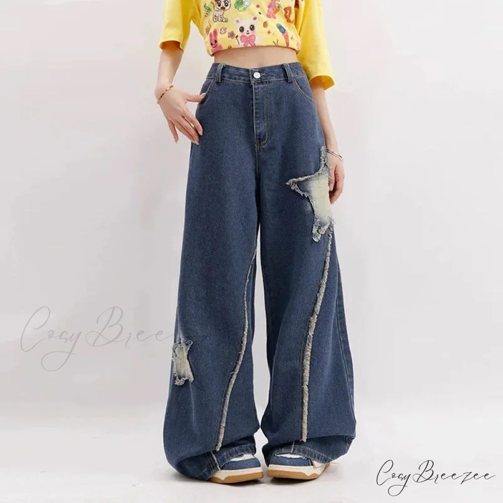 Star Baggy Denim Wide Leg Pants blue / S pants-241228