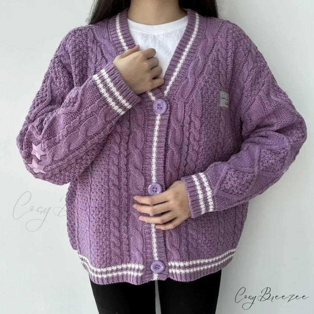 Star Embroidered V-neck Cardigan cardigans-241228