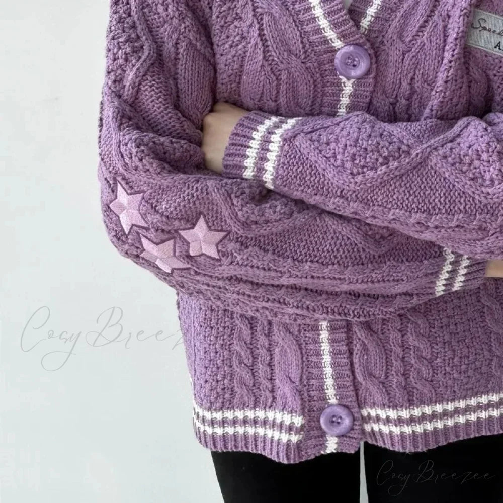 Star Embroidered V-neck Cardigan cardigans-241228