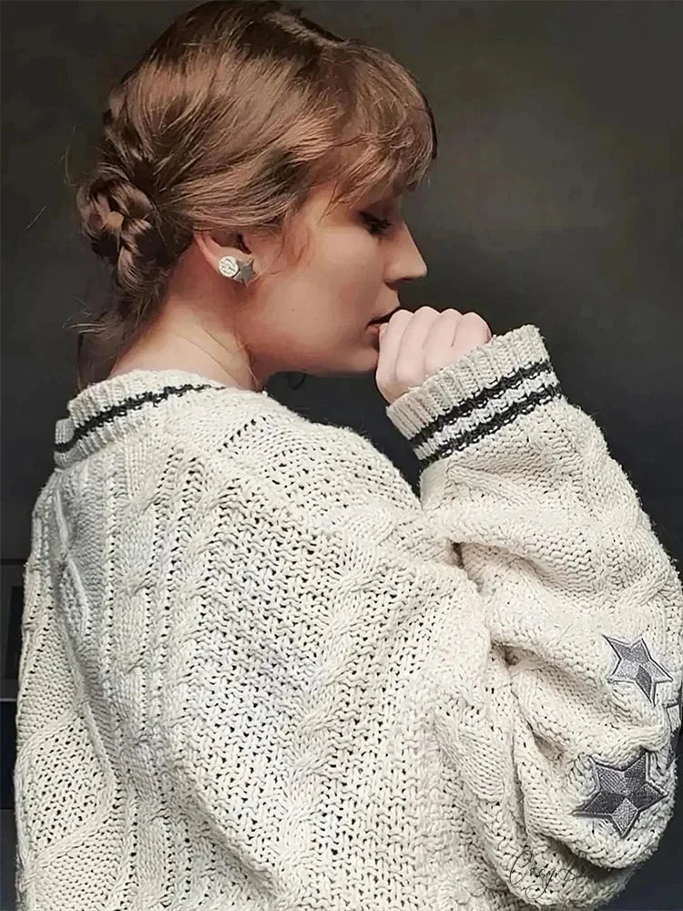 Star Embroidery Knit Button-up Cardigan cardigans-241228
