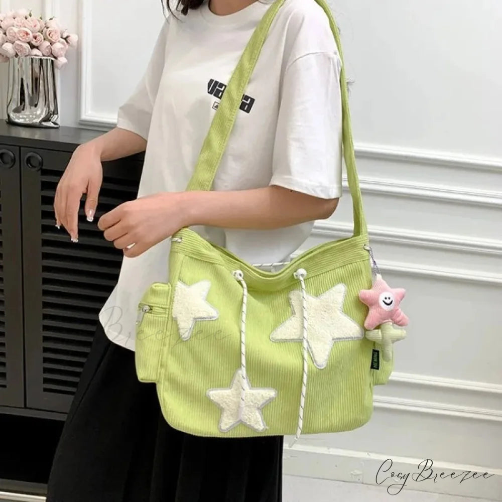 Star Niche Design Corduroy Crossbody Bag green w p crossbody-250126