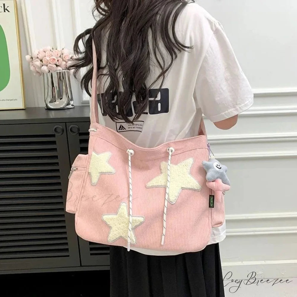 Star Niche Design Corduroy Crossbody Bag pink w p crossbody-250126