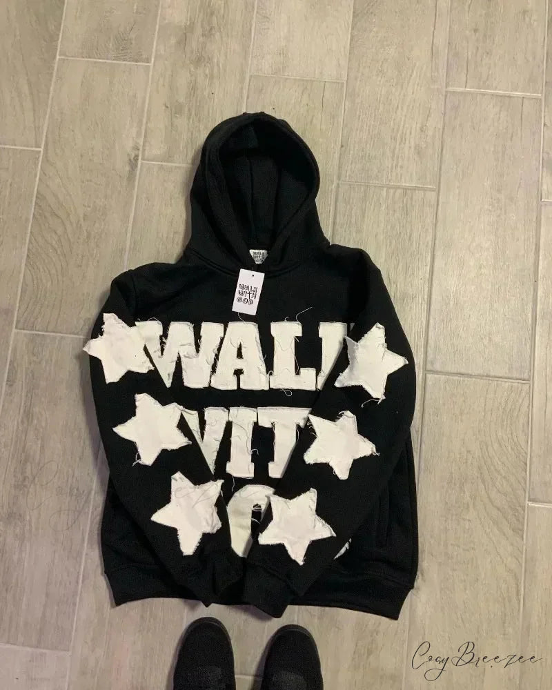Star Patch Embroidery Hoodie hoodies-241228
