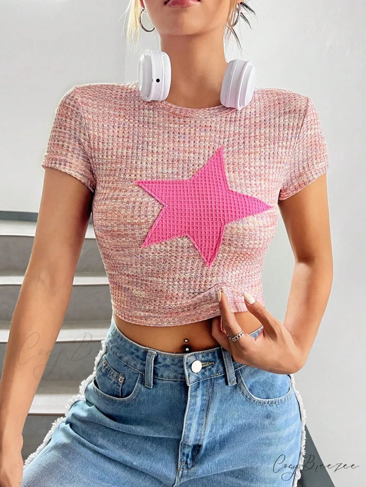 Star Patched Crop Tee Pink / XS