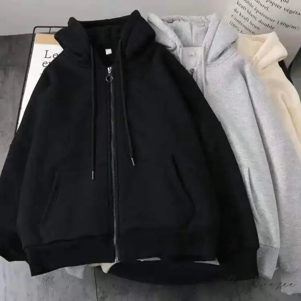 Star Print Retro Zipper Hoodie black 2 / M hoodies-241228