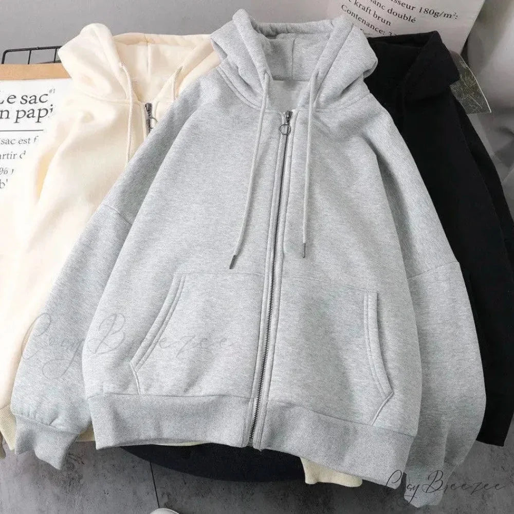 Star Print Retro Zipper Hoodie white2 / M hoodies-241228