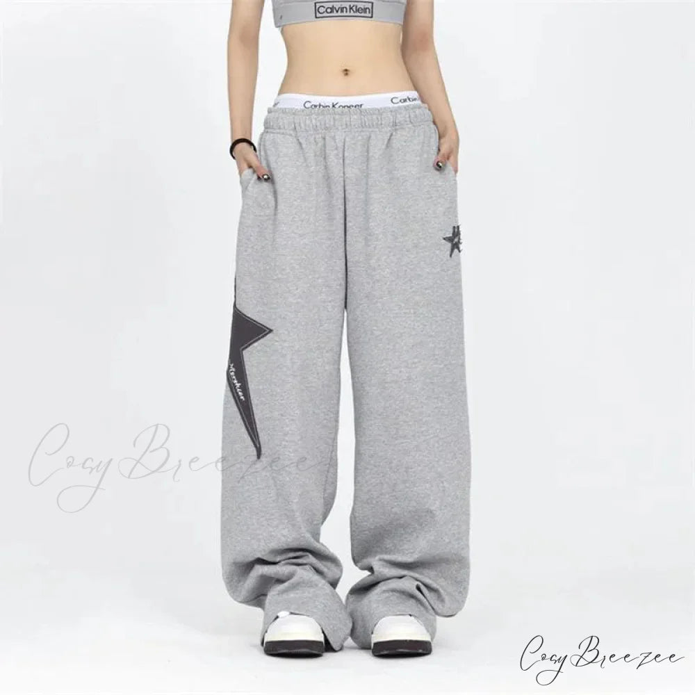 Stars Embroidery Pants GRAY / S (41-52kg) pants-241228