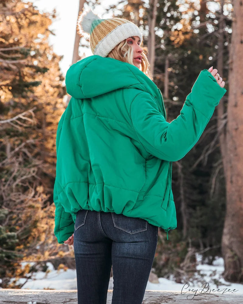 Stay Awhile Hooded Puffer Jacket - Kelly Green