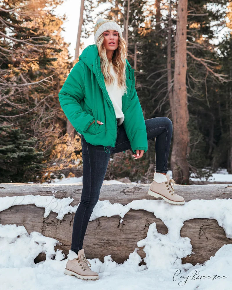 Stay Awhile Hooded Puffer Jacket - Kelly Green