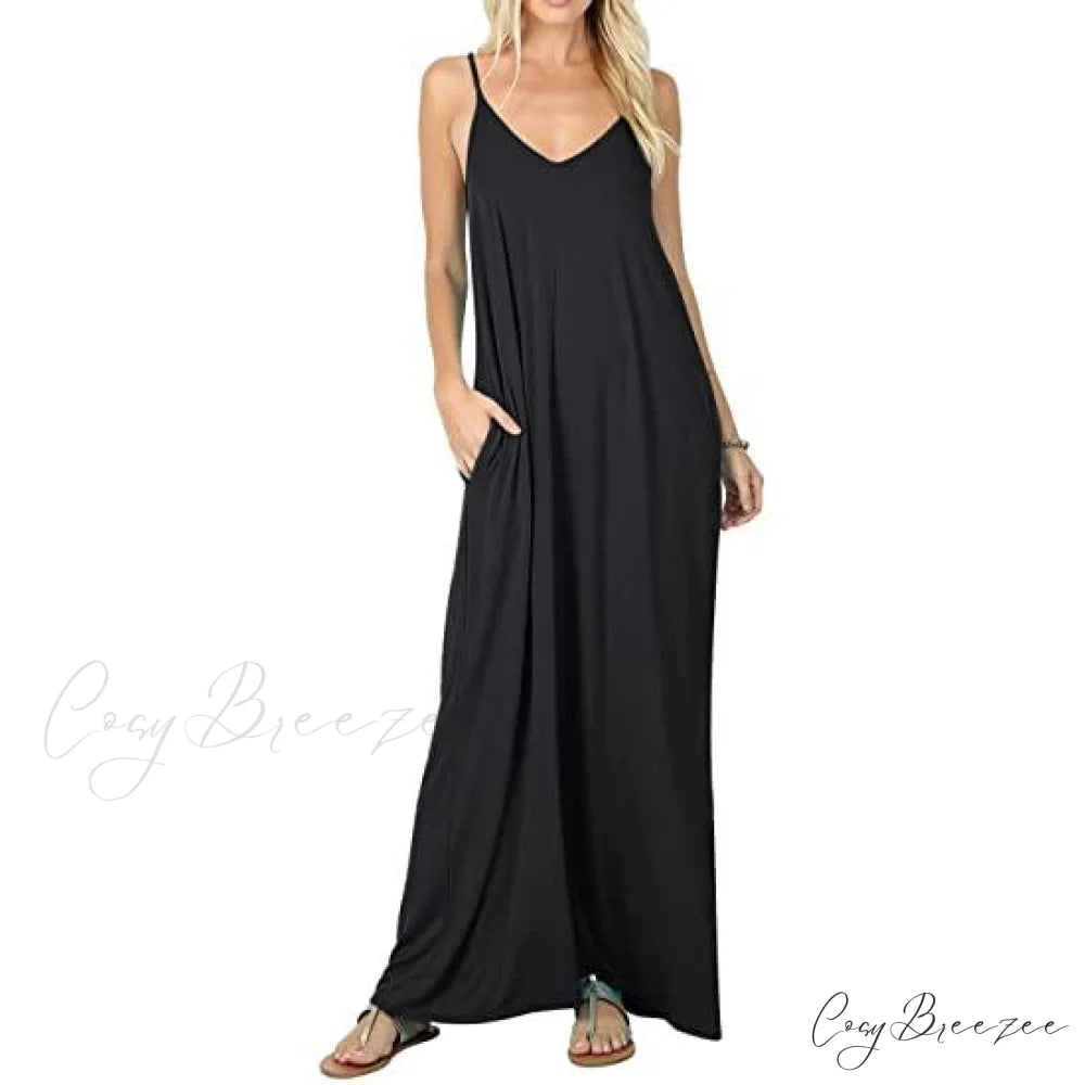 Stokeen Women’s Summer Casual Spaghetti Strap Maxi Dress Black / S
