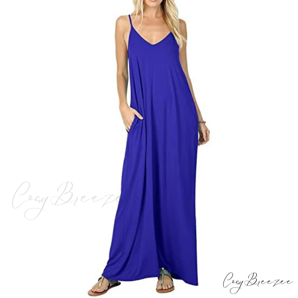 Stokeen Women’s Summer Casual Spaghetti Strap Maxi Dress Blue / S