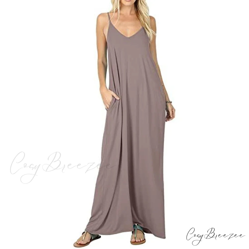 Stokeen Women’s Summer Casual Spaghetti Strap Maxi Dress Khaki / S