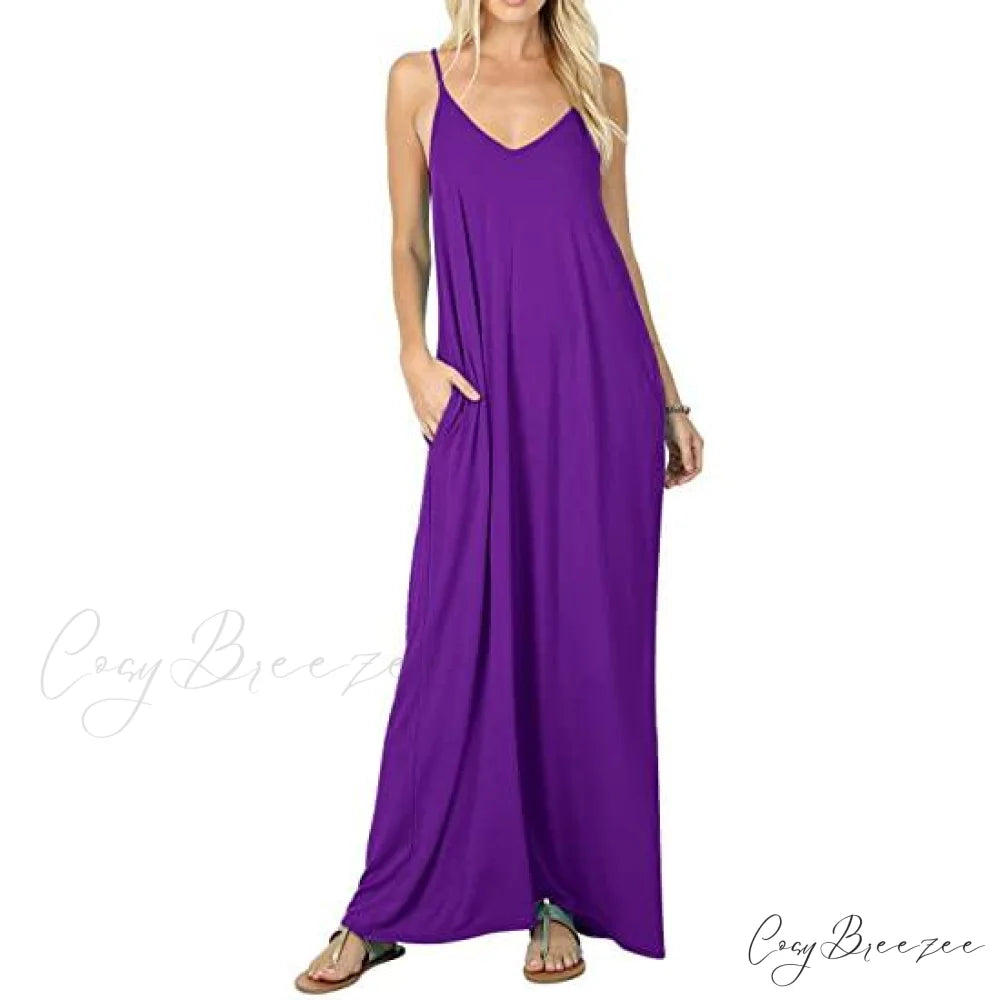 Stokeen Women’s Summer Casual Spaghetti Strap Maxi Dress Purple / S