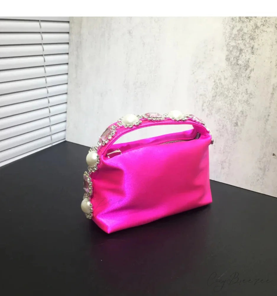 Stones Silk Phone Handbag fushia wristlet-250126