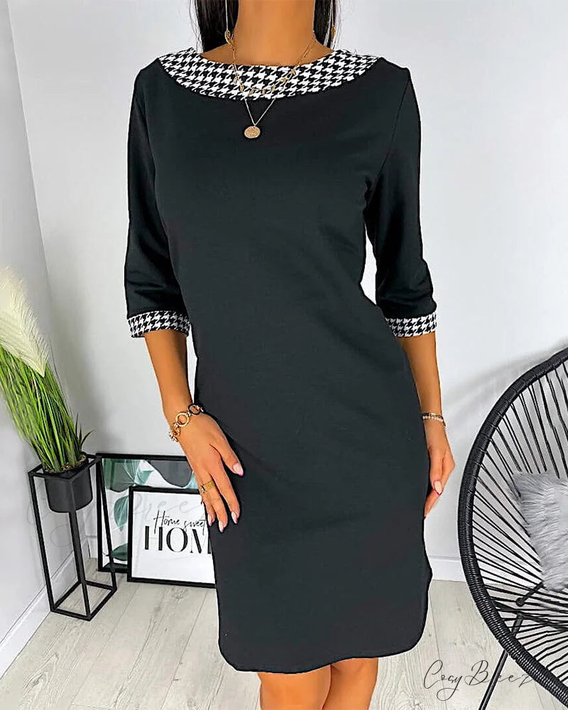 Straight Dress with Round Neck Input: Blue Cotton T-Shirt Output: Cotton T-Shirt in Blue Input: Leather Crossbody Bag