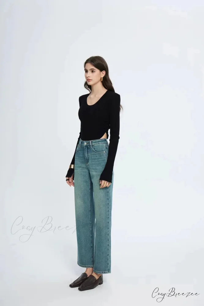Straight Leg Denim Pant New Korean Straight Woman Female Spring 2024 Jean