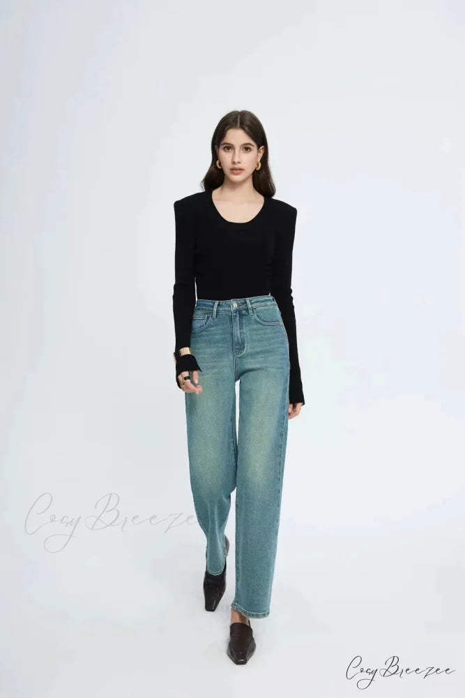 Straight Leg Denim Pant New Korean Straight Woman Female Spring 2024 Jean
