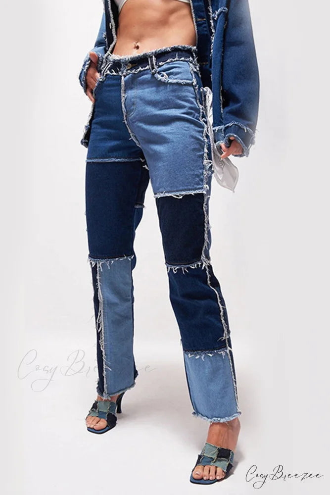 Straight-leg Jeans with Panels Blue / S