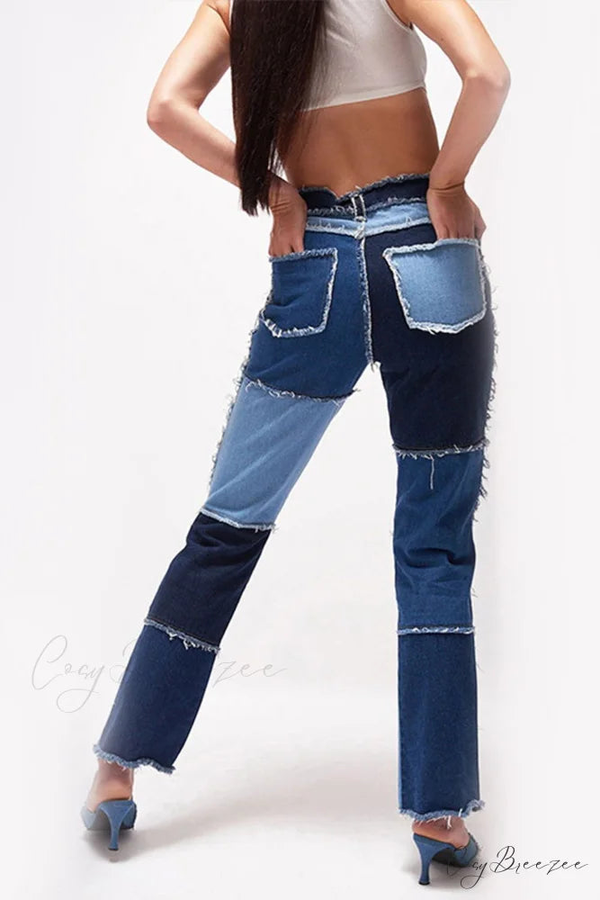 Straight-leg Jeans with Panels Blue / XS