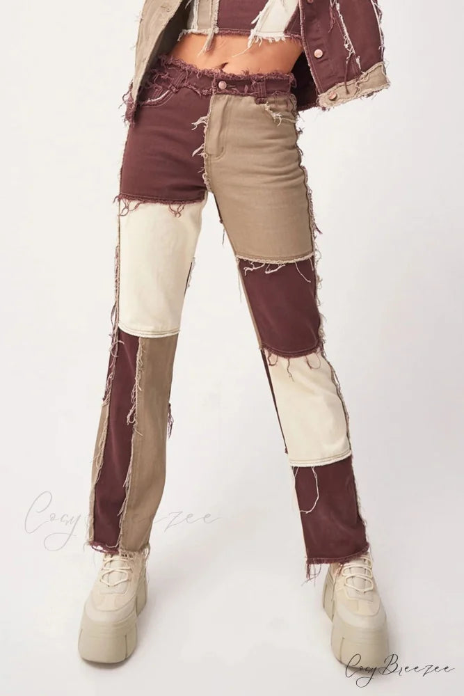 Straight-leg Jeans with Panels Coffee / XS