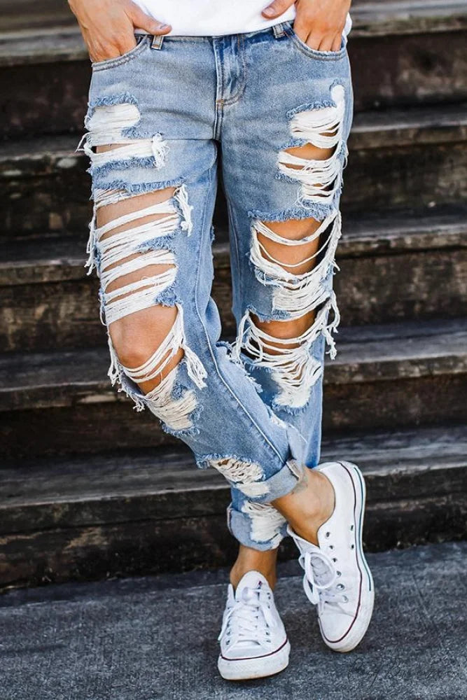 Straight Ripped Jeans Blue / S