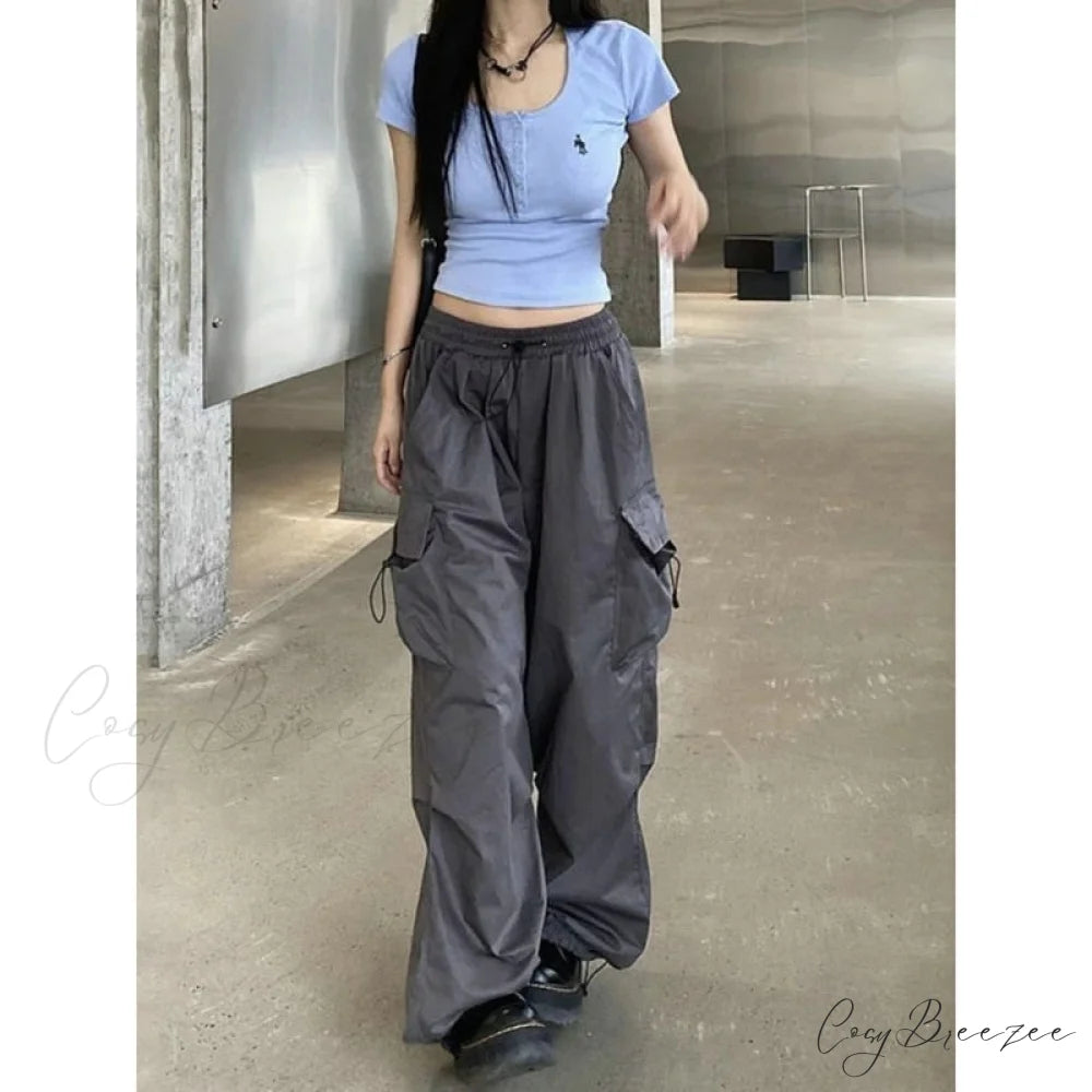 Straight Trousers Fashion Wide Leg Pockets Joggers Trousers