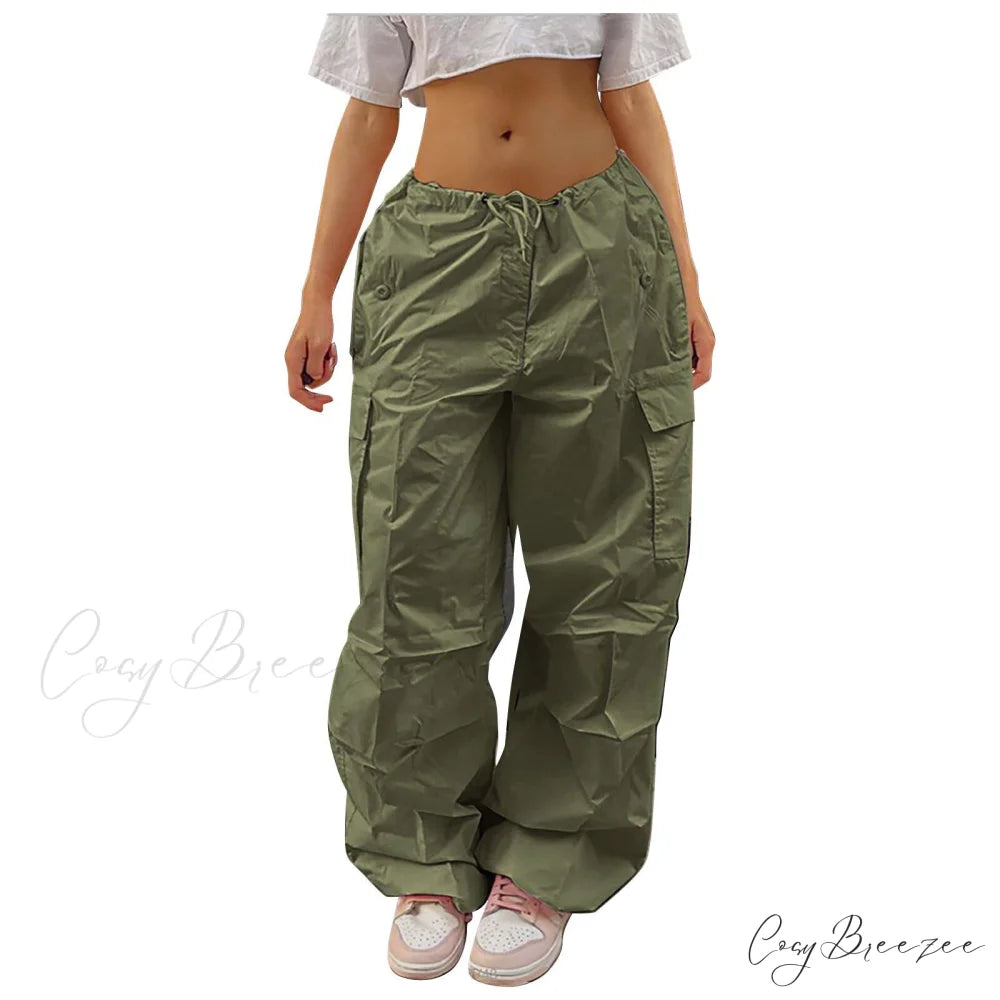 Straight Wide Leg Loose Trousers Cargo Pants Green / XS