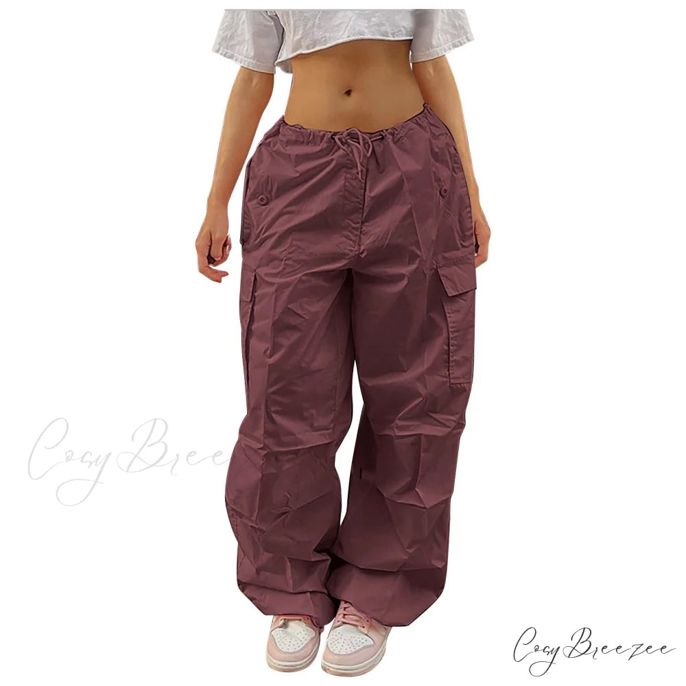Straight Wide Leg Loose Trousers Cargo Pants Red / XS