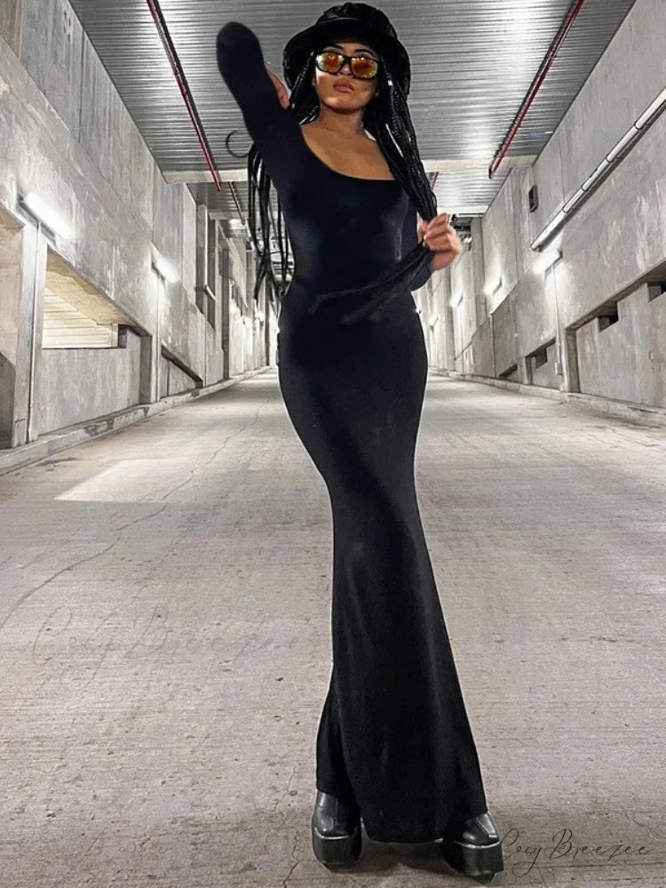 Strap Backless Long Casual Maxi Dress BLACK / S