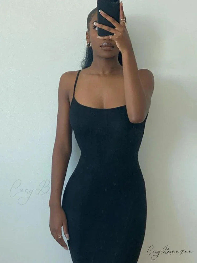 Strap Backless Long Casual Maxi Dress Black / S