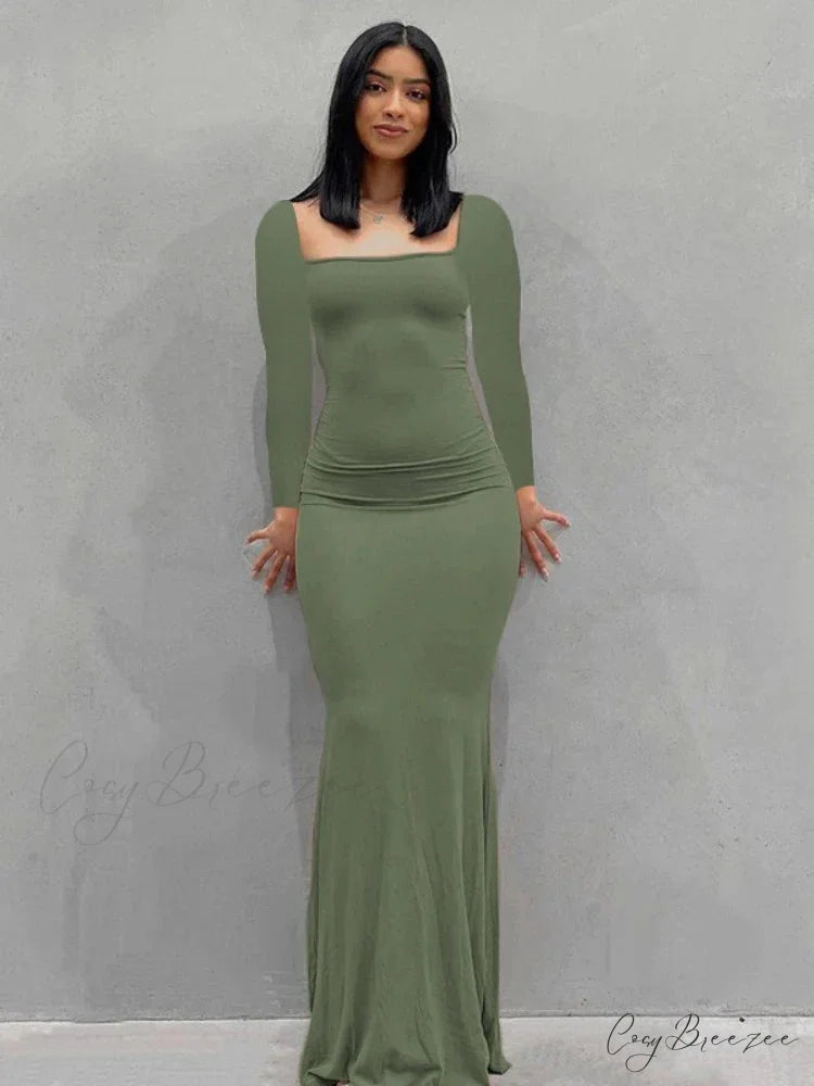 Strap Backless Long Casual Maxi Dress GREEN / S