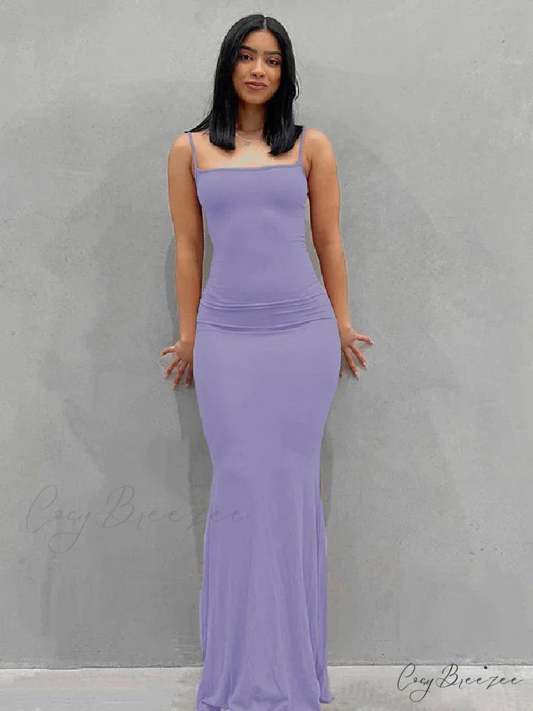 Strap Backless Long Casual Maxi Dress Light Purple / S