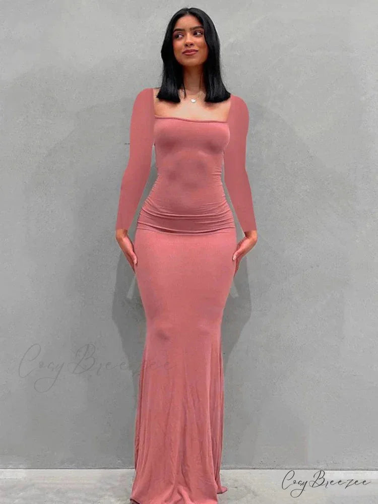 Strap Backless Long Casual Maxi Dress PINK / S